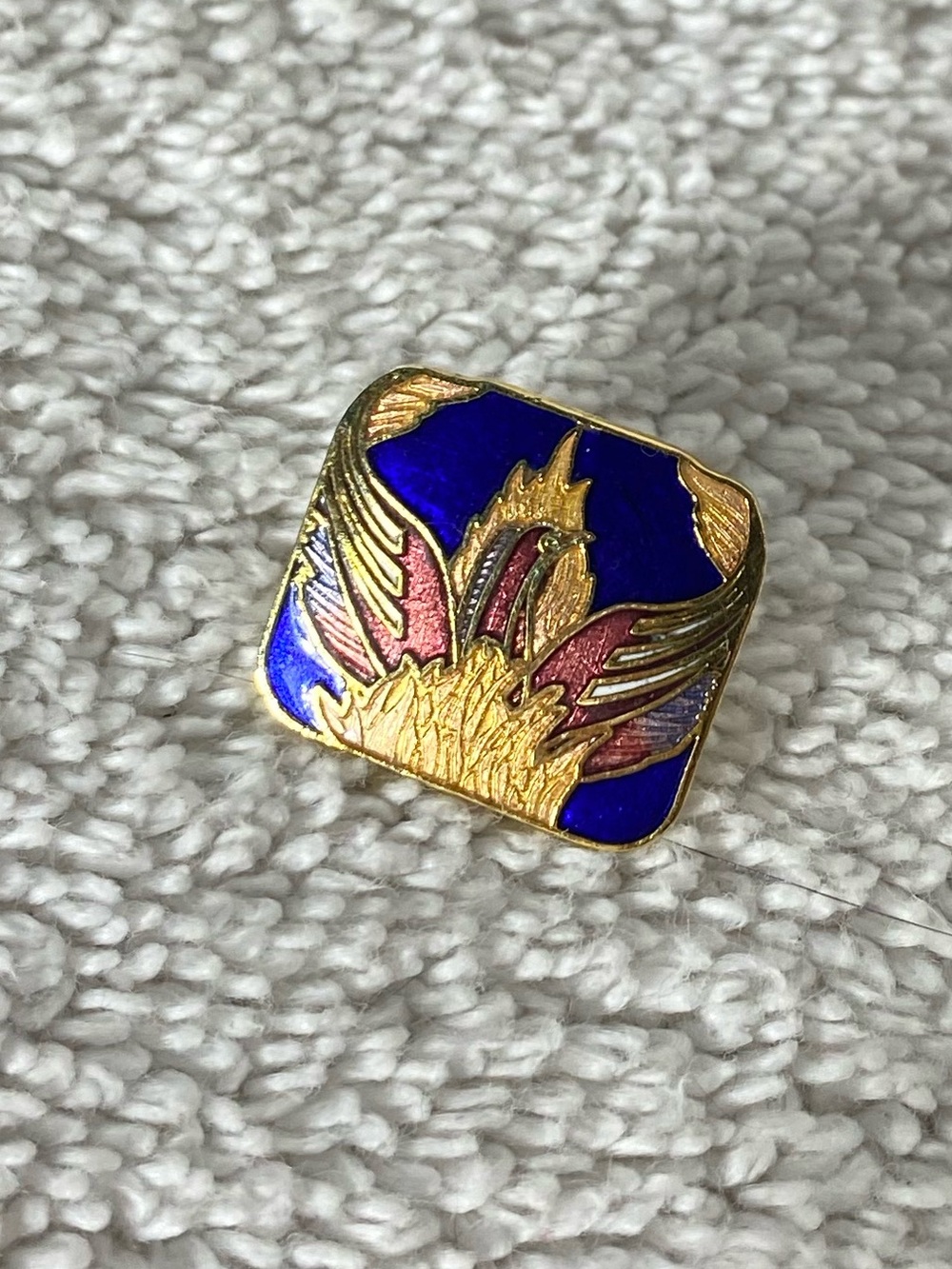 5/$35 Vintage Cloisonne Enamel Phoenix Bird Firebird Square Lapel Pin